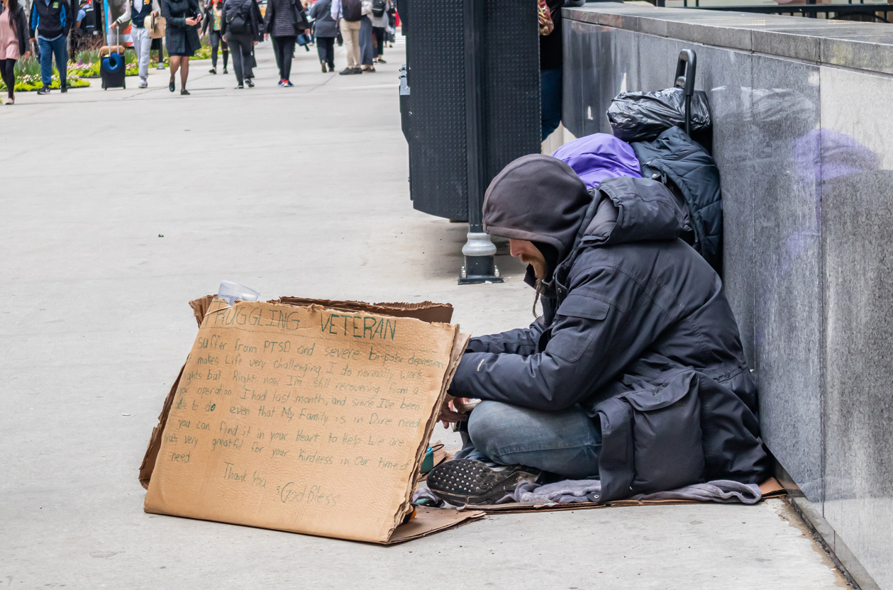 A veteran experiencing homelessness
