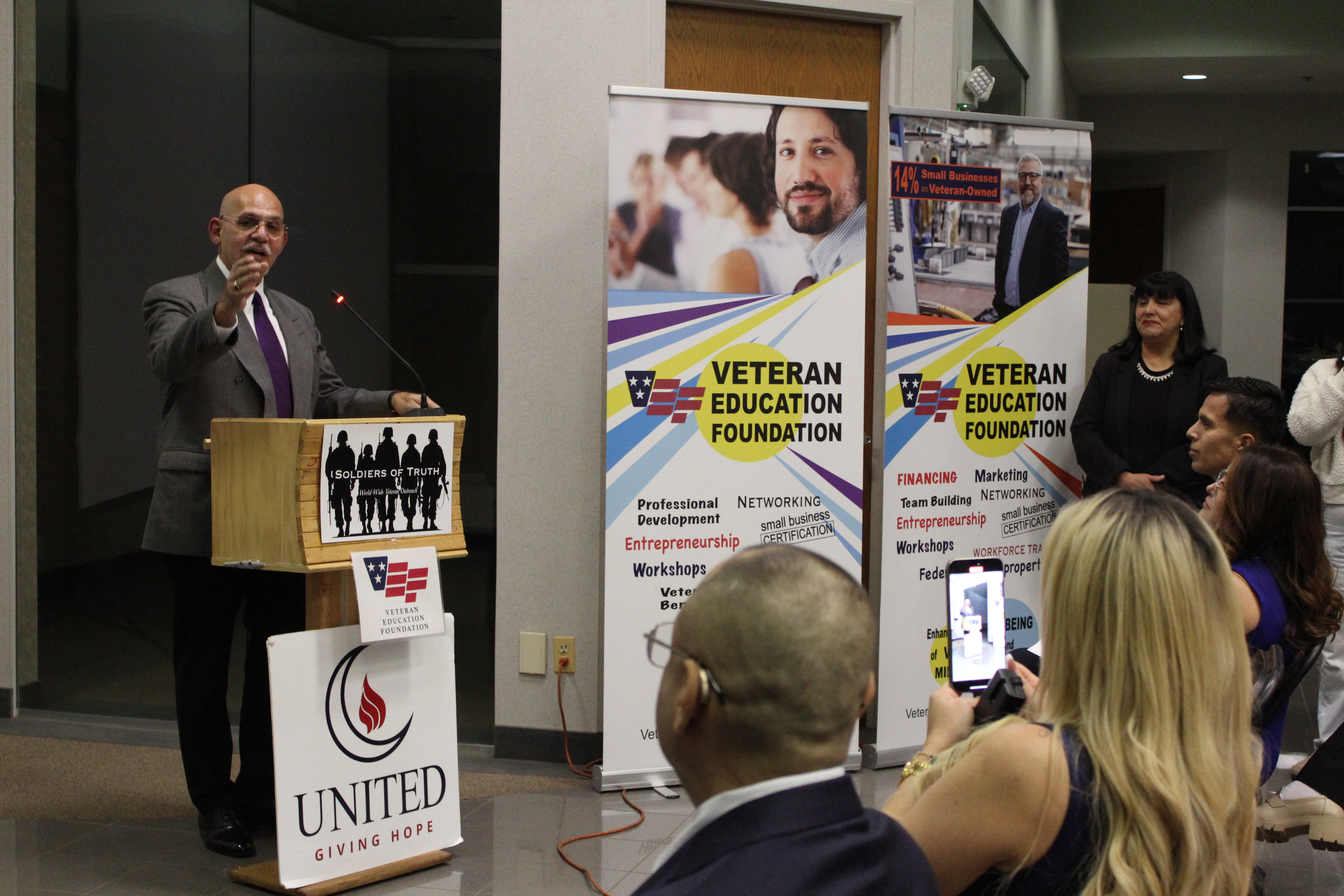 Hector M. Rodriguez speaking at a Veteran Education Foundation event